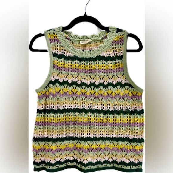 The Greater Good Sweater Vest‎ Pullover Striped Small, Pointelle Knit Sleeveless - Picture 1 of 7